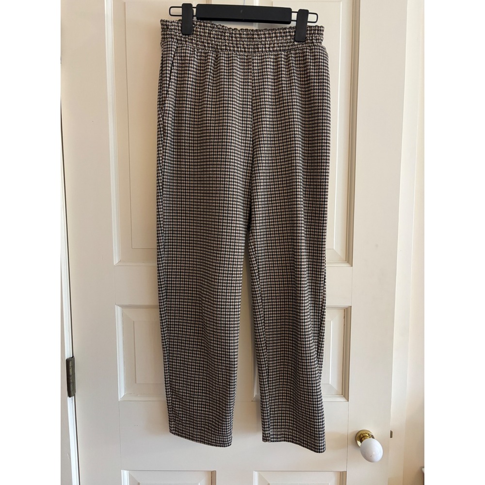 A New Day Womens Houndstooth Elastic Waist Straight Leg Pants Brown Black Small